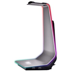 thermaltake argent hs1 rgb gaming headset stand with 3.5mm aux and 2 usb ports, aluminum headphone holder hanger rack, sync lighting effects tt rgb plus products. gea-hs1-thssil-01