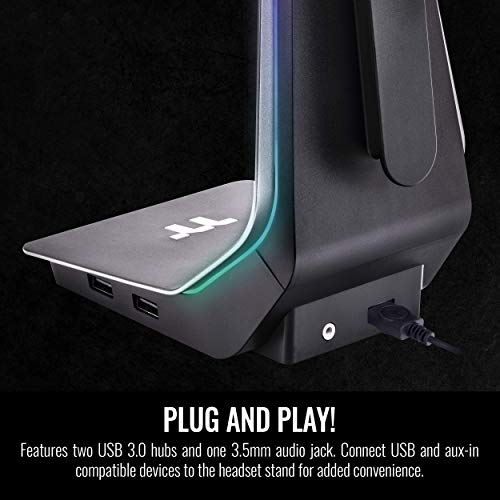 Thermaltake Argent HS1 RGB Gaming Headset Stand with 3.5mm AUX and 2 USB Ports, Aluminum Headphone Holder Hanger Rack, sync Lighting Effects TT RGB Plus Products. GEA-HS1-THSSIL-01