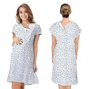 amz medical supply hospital gowns for women, pack of 3 large white patient gowns with bird print, short sleeves, front and back snaps, soft cotton patient gown, convenient labor and delivery gowns