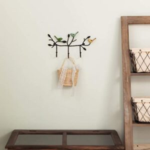 SOFFEE DESIGN Vintage Wall-Mounted Coat Rack with 3 Hooks, Birds Standing on Tree Branch with Rustic Paint Heavy Duty Wall Hanging Key Holder, Farmhouse Coat Hooks for Towels, Hats, Scarves