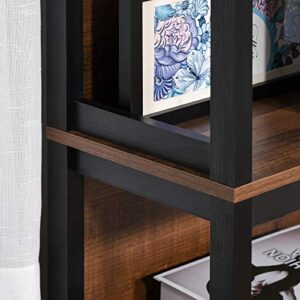 HOMCOM Shelves for Storage, 4 Tier Bookshelf Utility Organizer with Back Support and Anti-Topple Design, Walnut/Black
