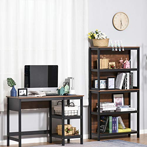 HOMCOM Shelves for Storage, 4 Tier Bookshelf Utility Organizer with Back Support and Anti-Topple Design, Walnut/Black