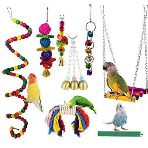 Small Bird Swing Toys, Bird Parrot Swing Chewing Toys - Hanging Bell Birds Cage Toys 8 Pcs