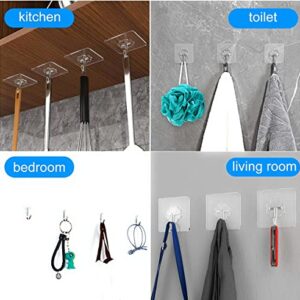 QUALIALL 33lbs Adhesive Hooks for Hanging on Wall or Ceiling, Heavy Duty, Clear, Damage Free, Traceless, Stick on Hangers for Kitchen Bathroom, 10pcs