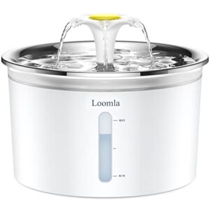 loomla cat water fountain, 85oz/2.5l pet water fountain indoor, automatic dog water dispenser with switchable led lights, 2 replacement filters for cats, dogs, pets（stainless steel）
