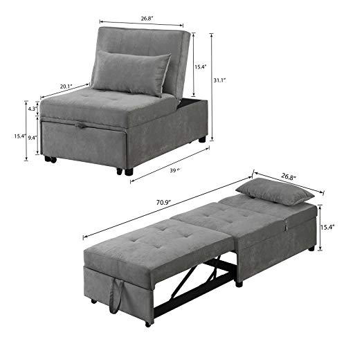 TITA-DONG Sofa Bed,Folding Ottoman Sleeper Bed,4 in 1 Multi-Function Fabric Convertible Chair Recliner Sofa with Pillow,for Living Room/Small Room Apartment