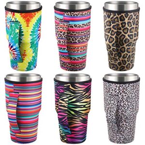 6 pieces reusable coffee cup sleeve neoprene insulated sleeves cup cover holders drinks sleeve holder neoprene tumbler sleeves cold hot beverages, 6 styles (30 oz)