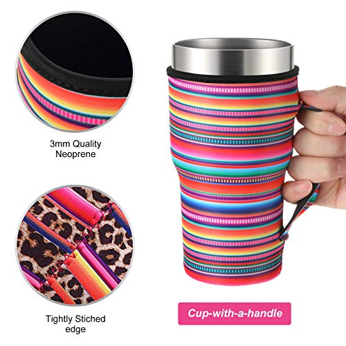 6 Pieces Reusable Coffee Cup Sleeve Neoprene Insulated Sleeves Cup Cover Holders Drinks Sleeve Holder Neoprene Tumbler Sleeves Cold Hot Beverages, 6 Styles (30 oz)