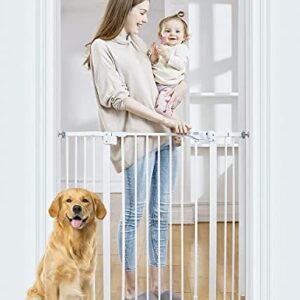 InnoTruth 29"- 39.6“ Baby Gate for Doorways and Stairs, 36" Extra Tall No Drill Wall Protected Dog Gate, 45cm Wide Walk Thru Auto Close Metal Child Gate, Easy to Install and One-Hand Opening, White