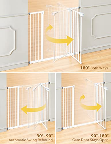 InnoTruth 29"- 39.6“ Baby Gate for Doorways and Stairs, 36" Extra Tall No Drill Wall Protected Dog Gate, 45cm Wide Walk Thru Auto Close Metal Child Gate, Easy to Install and One-Hand Opening, White