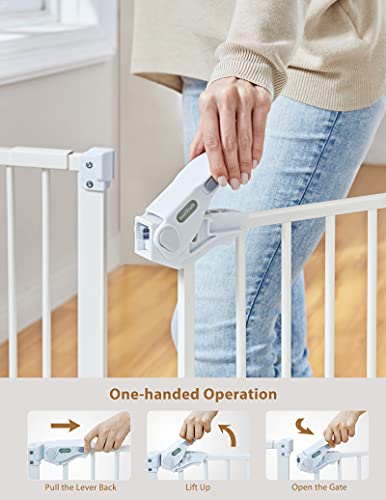 InnoTruth 29"- 39.6“ Baby Gate for Doorways and Stairs, 36" Extra Tall No Drill Wall Protected Dog Gate, 45cm Wide Walk Thru Auto Close Metal Child Gate, Easy to Install and One-Hand Opening, White