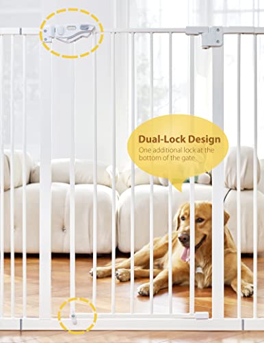 InnoTruth 29"- 39.6“ Baby Gate for Doorways and Stairs, 36" Extra Tall No Drill Wall Protected Dog Gate, 45cm Wide Walk Thru Auto Close Metal Child Gate, Easy to Install and One-Hand Opening, White