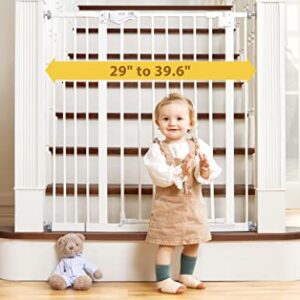 InnoTruth 29"- 39.6“ Baby Gate for Doorways and Stairs, 36" Extra Tall No Drill Wall Protected Dog Gate, 45cm Wide Walk Thru Auto Close Metal Child Gate, Easy to Install and One-Hand Opening, White