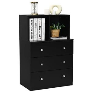 giantex dresser with 3 drawers and 2 cubbies functional organizer for bedroom closet, hallway, office and living room storage drawer chest 24x16x37 inch(black)