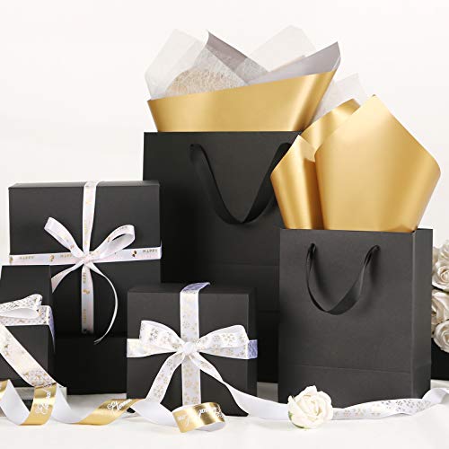 JINMING 12 Gift Bags 7x4x9 Inches, Matte Black Gift Bags, Small Gift Bags Bulk for Light Weight Gift, Premium Gift Bags with Handles for All Occasions