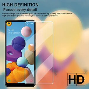 Galaxy A21 HD Clear Tempered Glass Screen Protector + Camera Lens Protectors by YEYEBF, [2+2 Pack] [3D Glass] [Anti-Glare] [Bubble-Free] Screen Protector Glass for Samsung Galaxy A21