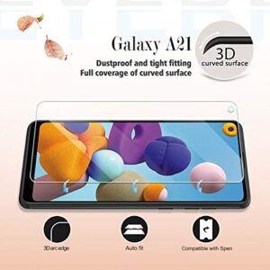 Galaxy A21 HD Clear Tempered Glass Screen Protector + Camera Lens Protectors by YEYEBF, [2+2 Pack] [3D Glass] [Anti-Glare] [Bubble-Free] Screen Protector Glass for Samsung Galaxy A21