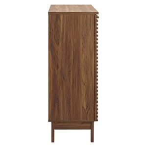 Modway Render Mid-Century Modern Bar with Wine Rack Storage Cabinet, Walnut