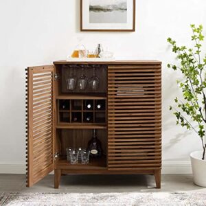 Modway Render Mid-Century Modern Bar with Wine Rack Storage Cabinet, Walnut