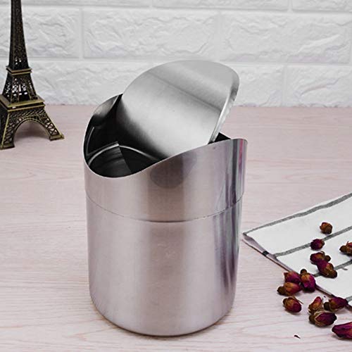 ihreesy Stainless Steel Desktop Trash Bin with Swing Lid,1.8 Liter Waste Bin Recycling Trash Can Kitchen Garbage Can for Car Office Bathroom Living Room,Red