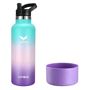 vmini water bottle with silicone bottle boot, 22 oz vacuum insulated 18/8 stainless steel, anti-slip bottom sleeve cover