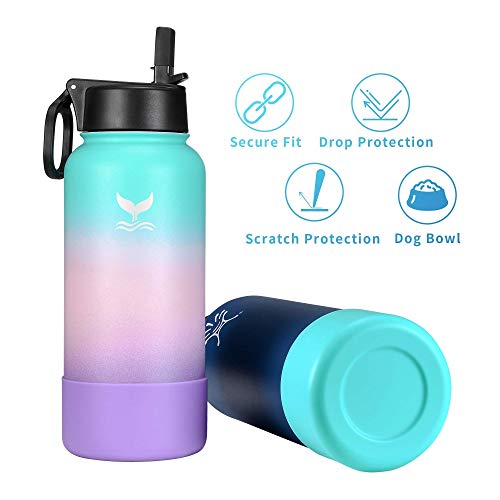 Vmini Water Bottle with Silicone Bottle Boot, 22 oz Vacuum Insulated 18/8 Stainless Steel, Anti-Slip Bottom Sleeve Cover