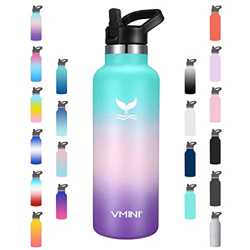 Vmini Water Bottle with Silicone Bottle Boot, 22 oz Vacuum Insulated 18/8 Stainless Steel, Anti-Slip Bottom Sleeve Cover