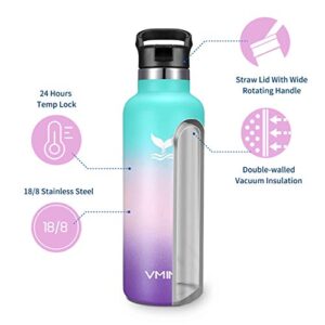 Vmini Water Bottle with Silicone Bottle Boot, 22 oz Vacuum Insulated 18/8 Stainless Steel, Anti-Slip Bottom Sleeve Cover