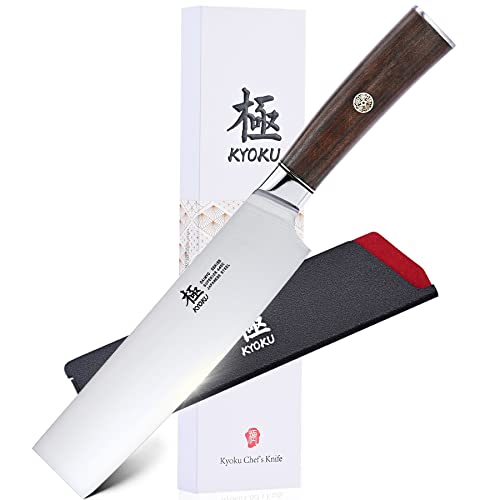 KYOKU 7 Inch Nakiri Knife - Daimyo Series - Vegetable Cleaver with Ergonomic Rosewood Handle, & Mosaic Pin - Japanese 440C Stainless Steel Kitchen Knife with Sheath & Case