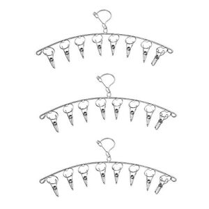 magik stainless steel laundry drying rack clothes socks hanger w/ 10 clips(3 pack)