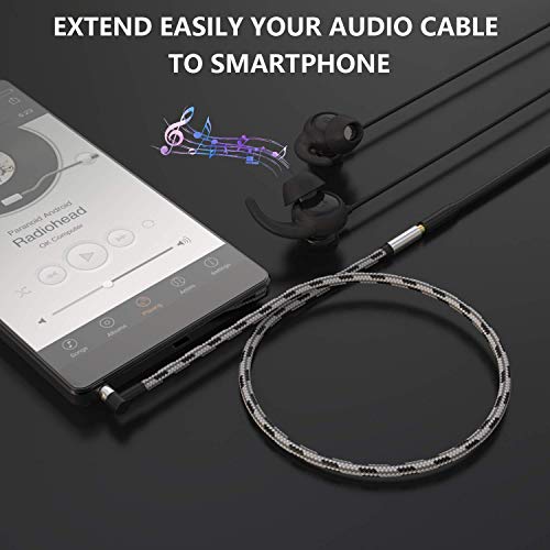 Headphone Extension Cable - SNANSHI Right Angle 3.5mm Extension Nylon Braided Aux Extension Cable 3.5mm Audio Cable Extension Male to Female 3.5 mm Audio Cable - 8 Feet