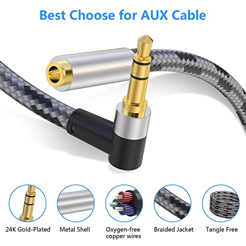 Headphone Extension Cable - SNANSHI Right Angle 3.5mm Extension Nylon Braided Aux Extension Cable 3.5mm Audio Cable Extension Male to Female 3.5 mm Audio Cable - 8 Feet