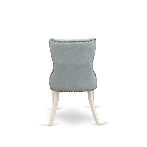 East West Furniture BOSI5-WHI-15 BOSI5-WHI-15-A Set of 4 Wonderful Room Chairs Fabric Baby Blue Gorgeous Wooden Dining Table with Linen White Color