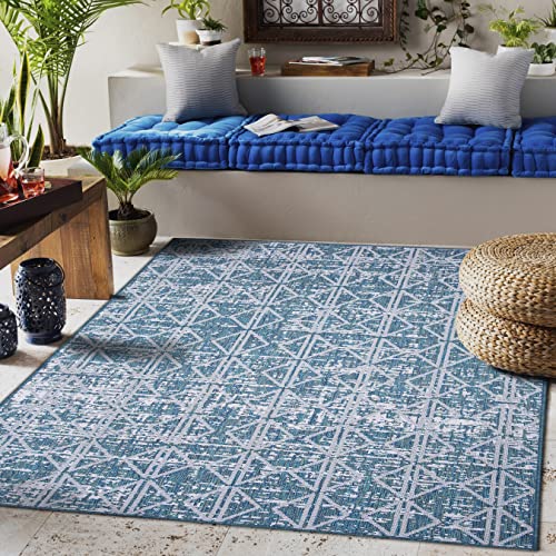 RUGBUGGERY Indoor Outdoor Moroccan Panel Area Rug (8'x10', Distressed Ocean)