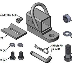 TOPTOW 63807 Bolt-on ATV/UTV Trailer Hitch Receiver Adapter for 2 inch Receivers, 5/8 inch Hitch Pin and Clip Included