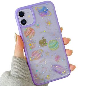 boftale compatible with iphone 12 mini case cute clear glitter for girls women, handmade planets/stars bling sparkle design slim soft tpu cover compatible with iphone 12 mini 5.4 inch 5g 2020(purple)