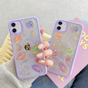 BOFTALE Compatible with iPhone 12 Mini Case Cute Clear Glitter for Girls Women, Handmade Planets/Stars Bling Sparkle Design Slim Soft TPU Cover Compatible with iPhone 12 Mini 5.4 inch 5G 2020(Purple)