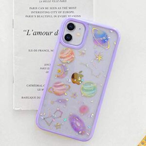 BOFTALE Compatible with iPhone 12 Mini Case Cute Clear Glitter for Girls Women, Handmade Planets/Stars Bling Sparkle Design Slim Soft TPU Cover Compatible with iPhone 12 Mini 5.4 inch 5G 2020(Purple)