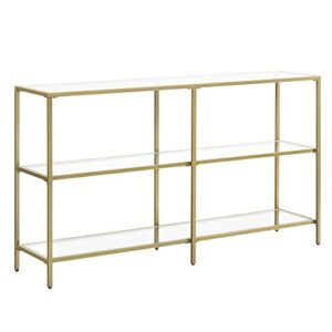 vasagle 51.2 inch console sofa table with 3 shelves, metal frame, tempered glass shelf, modern style, for entryway living room bedroom, gold color ulgt024a01