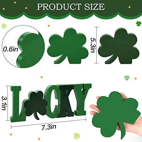 St. Patrick's Day Decorations Clover Lucky Table Sign - 3pcs Wooden Shamrock Letter Table Centerpiece Green Freestanding Home Office Tabletop Decor for Irish-Themed Party