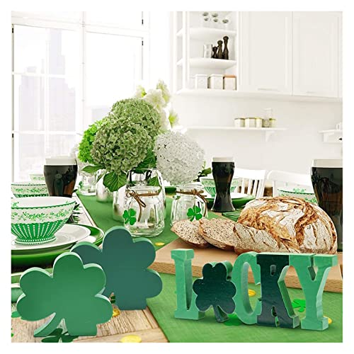 St. Patrick's Day Decorations Clover Lucky Table Sign - 3pcs Wooden Shamrock Letter Table Centerpiece Green Freestanding Home Office Tabletop Decor for Irish-Themed Party