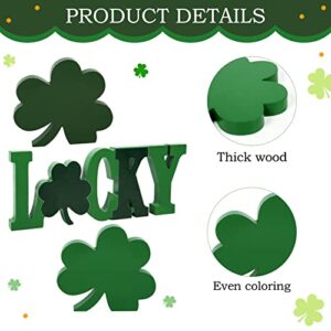 St. Patrick's Day Decorations Clover Lucky Table Sign - 3pcs Wooden Shamrock Letter Table Centerpiece Green Freestanding Home Office Tabletop Decor for Irish-Themed Party