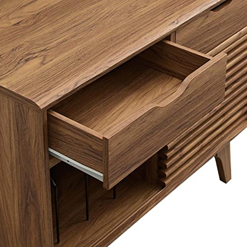 Modway Render Mid-Century Modern Vinyl Record Storage Display Cabinet, 37 Inch, Walnut