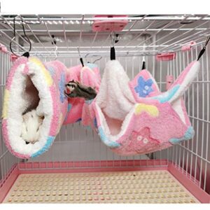 LEFTSTARER Bunkbed Sugar Glider Hammock, Ferret Cage, Small Pet Cage, Ferret Beds Chinchilla Cage Accessories Hamster Bed Small Animals Bed (Pink-Star, Medium)