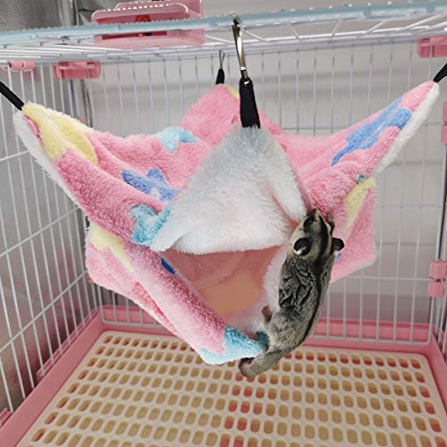 LEFTSTARER Bunkbed Sugar Glider Hammock, Ferret Cage, Small Pet Cage, Ferret Beds Chinchilla Cage Accessories Hamster Bed Small Animals Bed (Pink-Star, Medium)