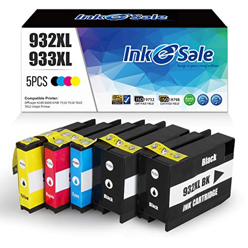 INK E-SALE Compatible 932 XL 933 XL Ink Cartridge Replacement for HP 932XL 933XL 932 933 combo pack for HP Officejet 6700 6600 6100 7610 7110 7612 7610 7510 Printer (5 Pack, Black Cyan Magenta Yellow)