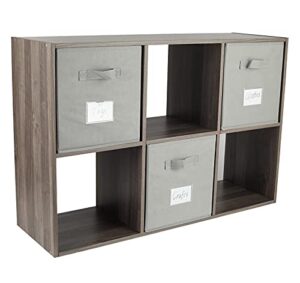 tqvai 6 cube storage organizer, wood storage cubes shelf with fabric storage bin, retro grey