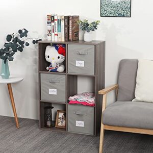 TQVAI 6 Cube Storage Organizer, Wood Storage Cubes Shelf with Fabric Storage Bin, Retro Grey