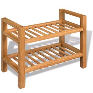 yuuiklle shoe rack with 2 shelves，wooden shoe rack for entryway，storage organizer, entryway organizer, hallway or living room，solid oak wood