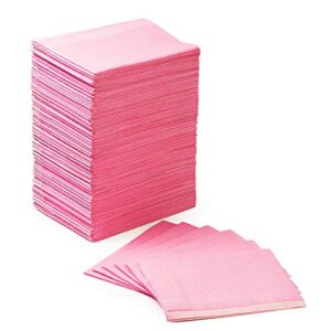 jmu pink dental bibs (125 pcs), disposable patient bibs 13" x 18", 3 ply waterproof tattoo bibs nail paper towels tray covers